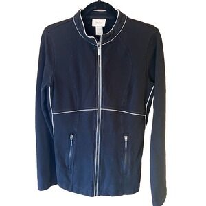 Neiman Marcus Athletic Jacket Women's Med Black‎ White Fitted Active Zip Pockets